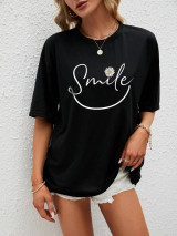 Fifth Avenue DIFT571 Smile Printed Oversized T-Shirt - Black
