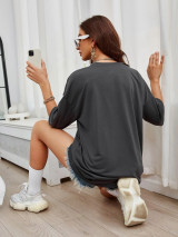 Fifth Avenue DIFT571 Smile Printed Oversized T-Shirt - Charcoal