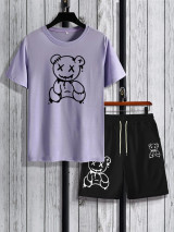Mens Summer Printed Co Ord Set by Fifth Avenue MSFACSS11 - Purple Black