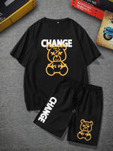 Mens Summer Printed Co Ord Set by Fifth Avenue MSFACSS17 - Black Black