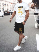 Mens Summer Printed Co Ord Set by Fifth Avenue MSFACSS17 - White Black