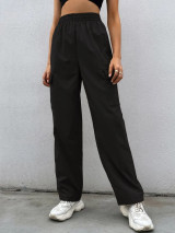 Fifth Avenue Women's Elastic Wide Leg Cargo Pocket Detail Pants FAWLP66