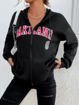 Fifth Avenue DIFT601 Oakland Print Zip Hoodie - Black