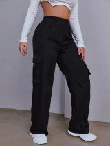Fifth Avenue Women's Elastic Wide Leg Cargo Pocket Detail Pants FAWLP70