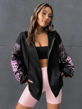 Fifth Avenue DIFT733 Butterfly Print Zip Hoodie - Black