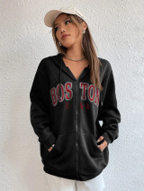 Fifth Avenue DIFT738 Boston Print Zip Hoodie - Black