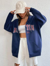 Fifth Avenue DIFT738 Boston Print Zip Hoodie - Navy Blue