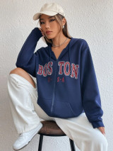 Fifth Avenue DIFT738 Boston Print Zip Hoodie - Navy Blue