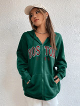 Fifth Avenue DIFT738 Boston Print Zip Hoodie - Green
