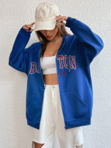 Fifth Avenue DIFT738 Boston Print Zip Hoodie - Royal Blue
