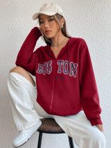 Fifth Avenue DIFT738 Boston Print Zip Hoodie - Maroon