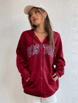 Fifth Avenue DIFT738 Boston Print Zip Hoodie - Maroon