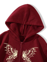 Fifth Avenue DIFT740 Butterlfy Print Zip Hoodie - Maroon