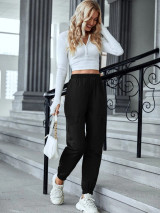 Fifth Avenue Women's Elastic Waist Cargo Pocket Detail Pants FAWLP80