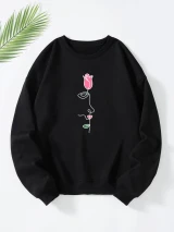 Fifth Avenue DIFT771 Floral Figure Printed Sweatshirt - Black