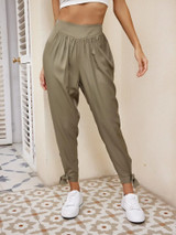 Fifth Avenue Women's Elastic Waist Tie Ankle Detail Pants FAWLP83