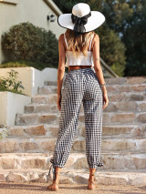 Fifth Avenue Women's Elastic Waist Gingham Print Detail Pants FAWLP90