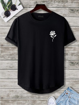 Fifth Avenue Floral Pocket Printed MIFT350 AOKI Dip Hem T-Shirt - Black