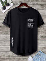 Fifth Avenue Text Printed MIFT351 AOKI Dip Hem T-Shirt - Black