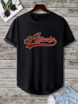 Fifth Avenue Atlanta Printed MIFT354 AOKI Dip Hem T-Shirt - Black