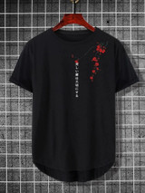 Fifth Avenue Floral Text Printed MIFT362 AOKI Dip Hem T-Shirt - Black