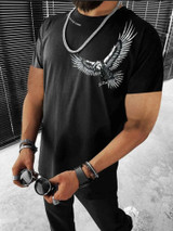 Fifth Avenue Eagle Printed MIFT376 T-Shirt - Black