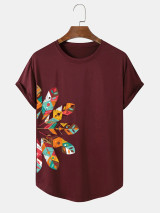 Fifth Avenue Tribal Printed MIFT380 AOKI Dip Hem T-Shirt - Maroon