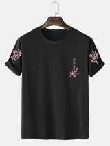 Fifth Avenue Text Floral Printed MIFT399 T-Shirt - Black