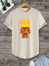 Fifth Avenue Bear Printed MIFT403 AOKI Dip Hem T-Shirt - Cream