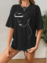 Fifth Avenue DIFT816 Figure Print Printed Oversized T-Shirt - Black
