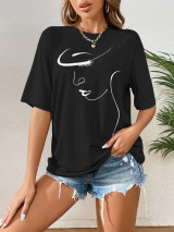 Fifth Avenue DIFT816 Figure Print Printed Oversized T-Shirt - Black