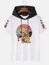 Fifth Avenue Japanese Cat Print MIFT424 Hooded ROKA T-Shirt - White Black