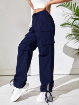 Fifth Avenue Women's Elastic Waist Pocket Detail Wide Leg Pants FAWLP115