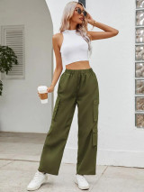 Fifth Avenue Women's Elastic Waist Pocket Detail Wide Leg Pants FAWLP117