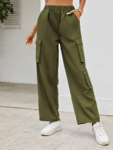 Fifth Avenue Women's Elastic Waist Pocket Detail Wide Leg Pants FAWLP117