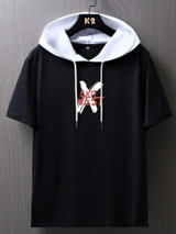 Fifth Avenue Text X Print MIFT442 Hooded ROKA T-Shirt - Black White
