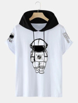 Fifth Avenue Astronaut Print MIFT448 Hooded ROKA T-Shirt - White Black