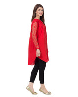 Red Cotton and Net Top For Women by Tee Tall