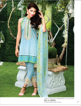AlKaram Mid Summer 3 Piece Embroidered Chiffon MS-15-Green