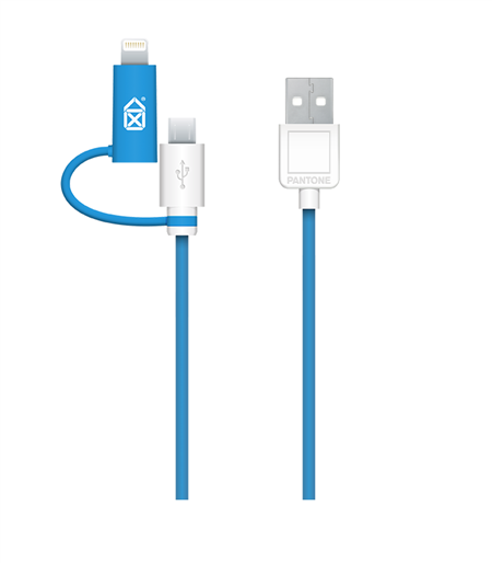 Pantone 2m PVC 2-in-1 Micro USB Lightning Cable - Blue