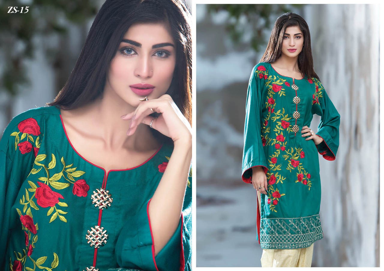 Areeba Saleem Embroidered Peach Leather Kurti - AS15