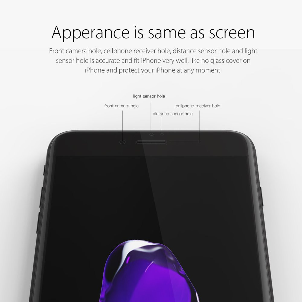 Ensida 3D Curved Fit HD 9H Tempered Glass Screen Protector iPhone 7/6S/6 - Black