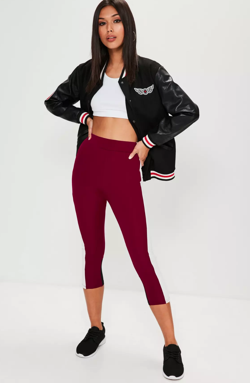 Fifth Avenue MZ Maroon Color Black Crop Leggings