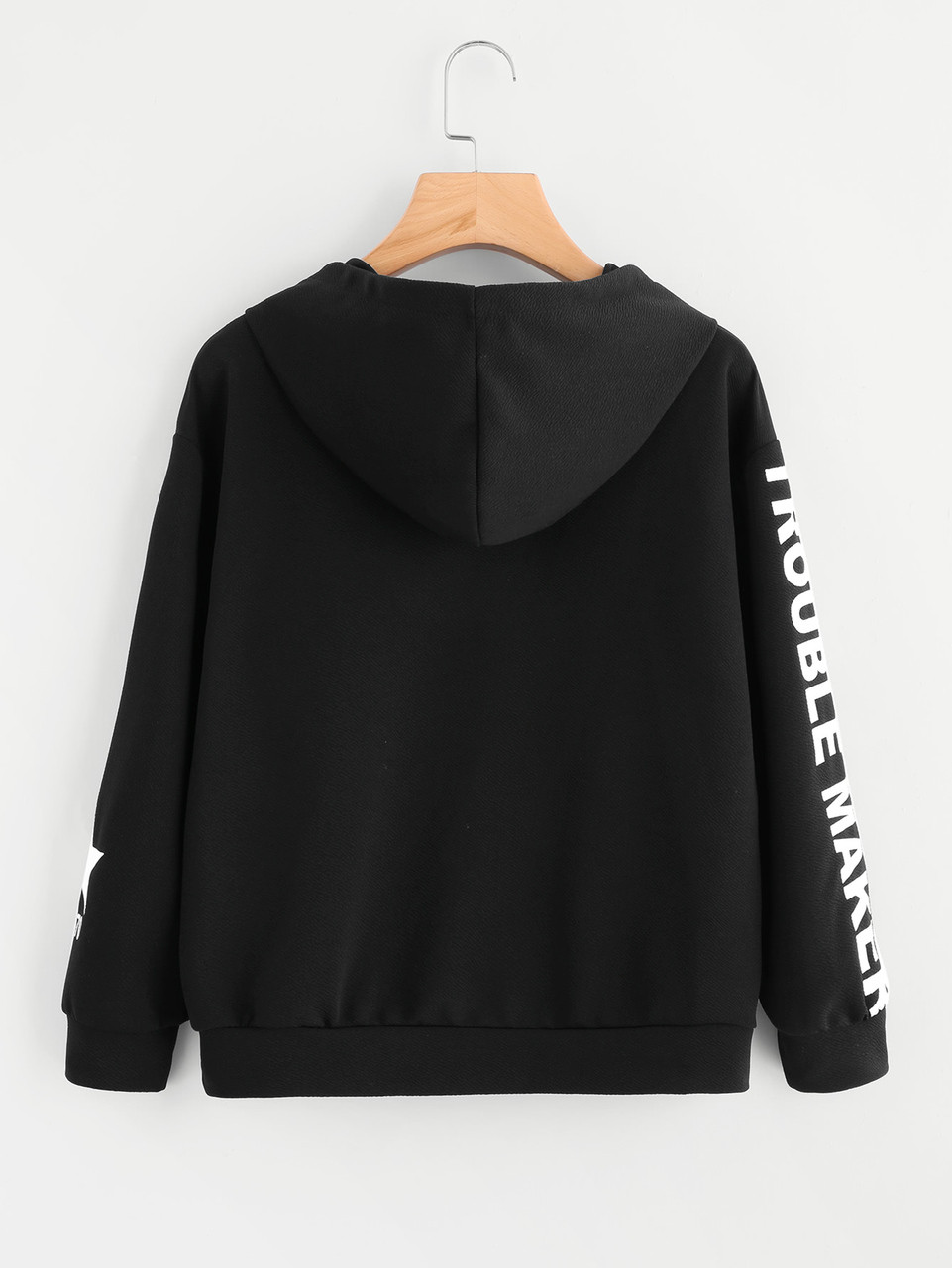 Fifth Avenue Trouble Maker Sleeve Print Hoodie - Black