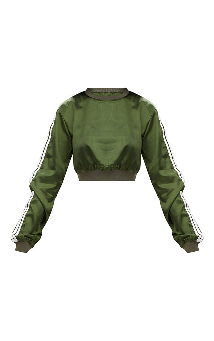 Fifth Avenue Satin Sleeve Striped Crop Top - Green