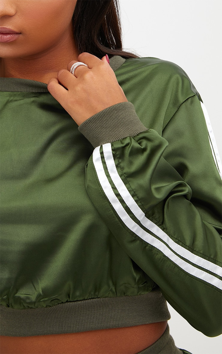 Fifth Avenue Satin Sleeve Striped Crop Top - Green