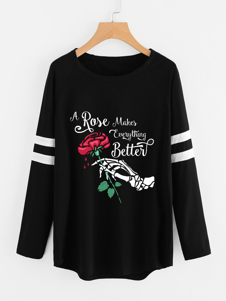 Fifth Avenue Women's NAZA Full Sleeve Rose Makes Everything Better Vector Printed T-Shirt - Black