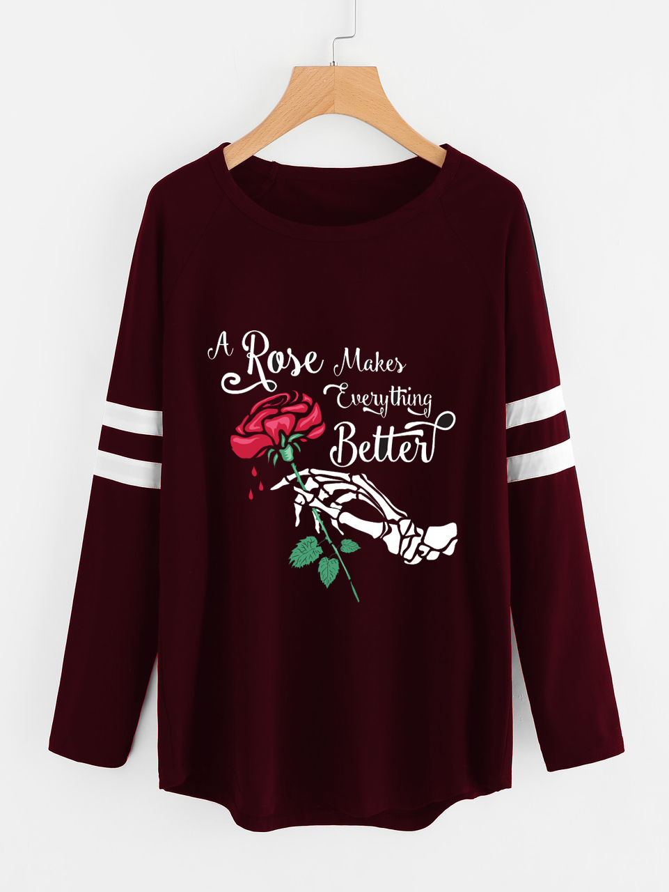 Fifth Avenue Women's NAZA Full Sleeve Rose Makes Everything Better Vector Printed T-Shirt - Maroon