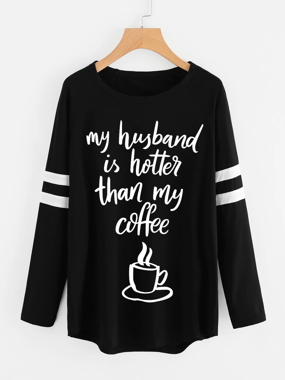 Fifth Avenue Women's NAZA Full Sleeve Husband Is Hotter Than Coffee Printed T-Shirt - Black