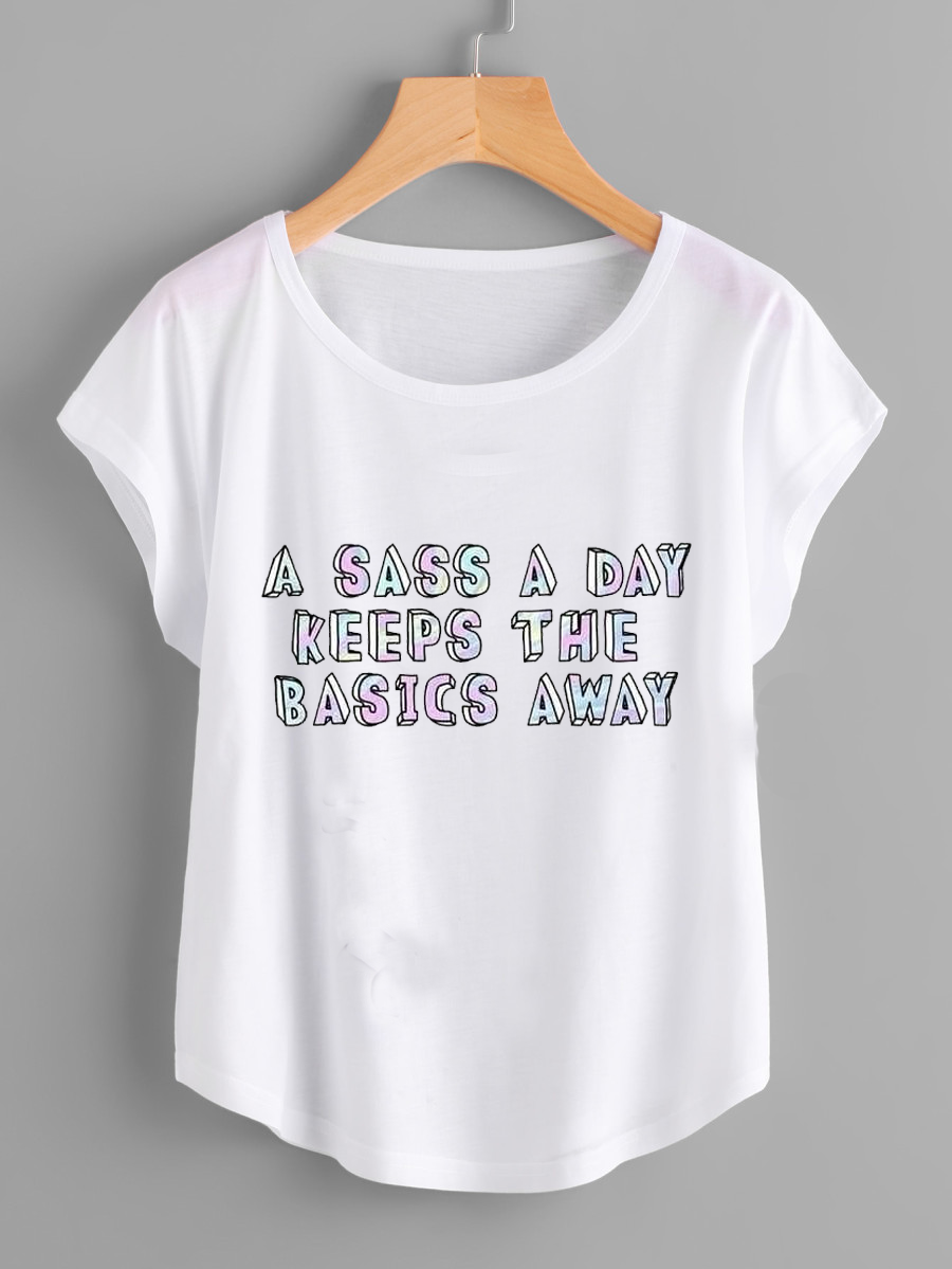 Fifth Avenue Women's Dolman Sass A Day Basic Away Printed T-Shirt - White